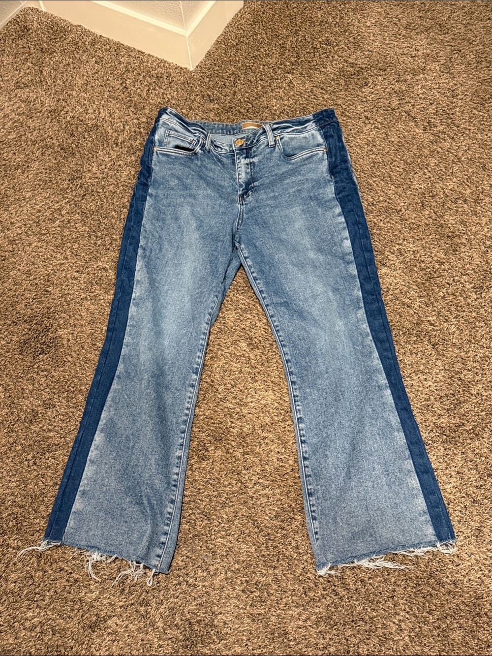 Kut from the Kloth Two-Tone Light and Dark Blue Flare Jeans with Side Panels